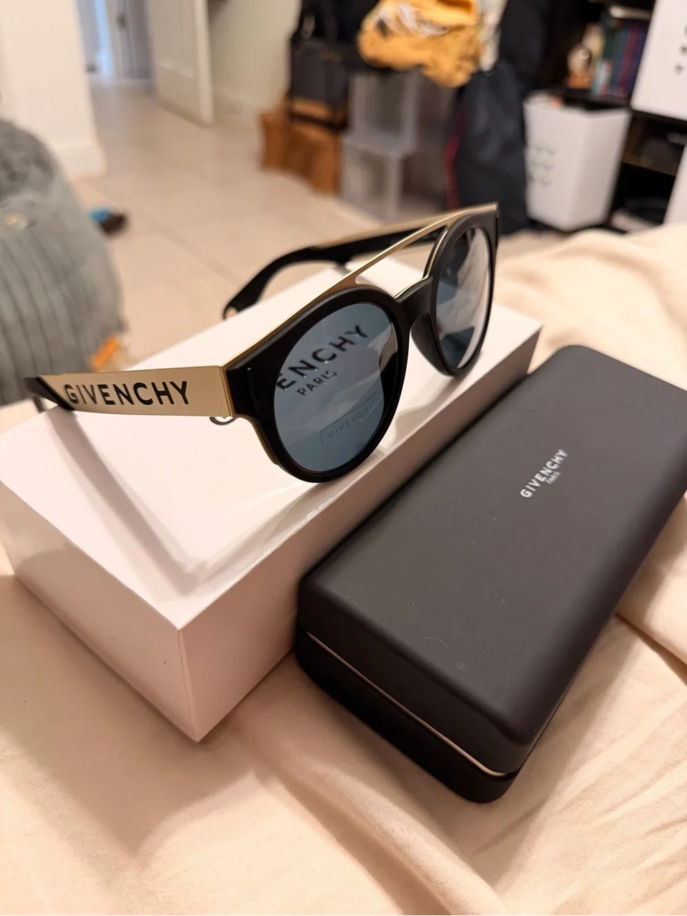 Givenchy Black and Beige Round Sunglasses